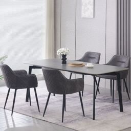 SONARA Modern Faux Suede Dining Chairs Sets 2/4 with Upholstered Armchairs in Grey - Size: 2 Pack - thumbnail 9