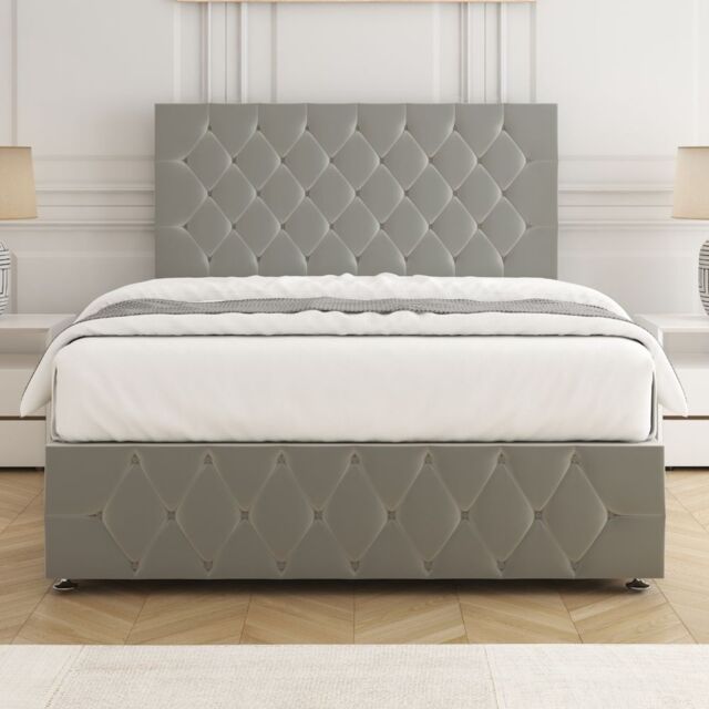 "BSSPOKE Mulberry Divan Bed Plush 24""Headboard & Footboard Mattress No Drawers in Silver - Size: Single" - image 1