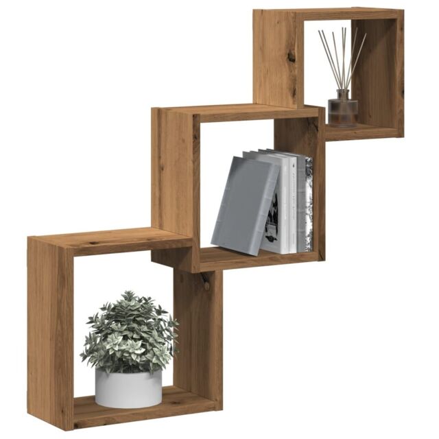 Berkfield Home Wall Cube Shelves Artisan Oak 68x15x68 cm Engineered Wood in Brown - Size: 68 x 15 x 68 cm - image 1