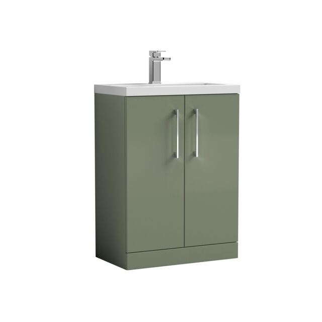 Balterley Bathroom Vanity Basin Unit, Chrome Handles, 600mm, Satin Green - image 1