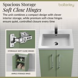 Balterley Bathroom Vanity Basin Unit, Chrome Handles, 600mm, Satin Green - thumbnail 4