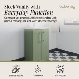 Balterley Bathroom Vanity Basin Unit, Chrome Handles, 600mm, Satin Green - thumbnail 2
