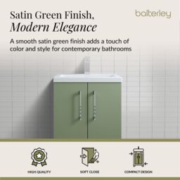 Balterley Bathroom Vanity Basin Unit, Chrome Handles, 600mm, Satin Green - thumbnail 3