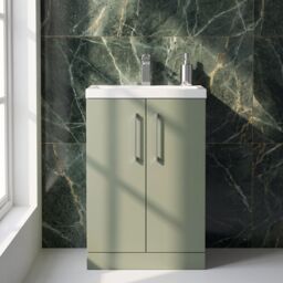 Balterley Bathroom Vanity Basin Unit, Chrome Handles, 600mm, Satin Green - thumbnail 9