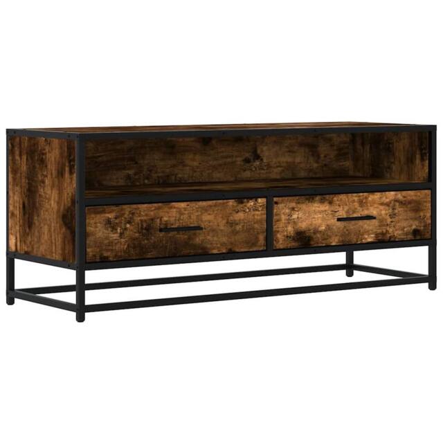 Berkfield Home TV Cabinet Smoked Oak 100x34.5x40 cm Engineered Wood & Metal in Brown - image 1