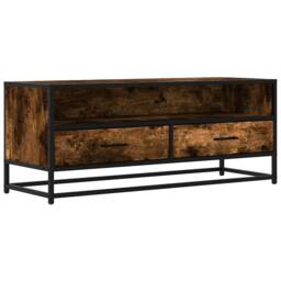 Berkfield Home TV Cabinet Smoked Oak 100x34.5x40 cm Engineered Wood & Metal in Brown - thumbnail 1