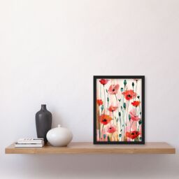 Artery8 Wall Art Print Poppy Flowers Pink Red Abstract Floral Painting Art Framed Poster in Black - Size: A4 - thumbnail 4