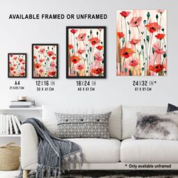 Artery8 Wall Art Print Poppy Flowers Pink Red Abstract Floral Painting Art Framed Poster in Black - Size: A4 - thumbnail 3