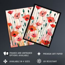 Artery8 Wall Art Print Poppy Flowers Pink Red Abstract Floral Painting Art Framed Poster in Black - Size: A4 - thumbnail 2