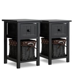 Costway Set of 2 Chest of Drawers Side Table Beside Table Nightstand w/ Removeable Baskets in Black - thumbnail 1