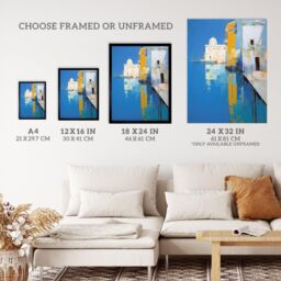 "Wee Blue Coo Wall Art Print Reflections Of Venice Oil Painting Blue Orange Abstract Santa Maria della Salute Coastal Art Framed - Size: W12"" x H16""" - thumbnail 3