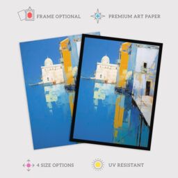 "Wee Blue Coo Wall Art Print Reflections Of Venice Oil Painting Blue Orange Abstract Santa Maria della Salute Coastal Art Framed - Size: W12"" x H16""" - thumbnail 2