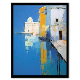"Wee Blue Coo Wall Art Print Reflections Of Venice Oil Painting Blue Orange Abstract Santa Maria della Salute Coastal Art Framed - Size: W12"" x H16""" - thumbnail 1