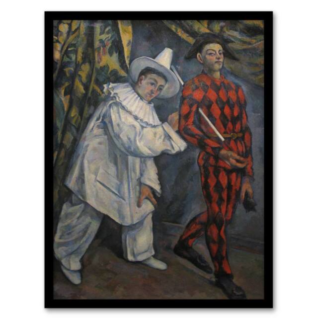 Artery8 Paul Cezanne Framed Wall Art Mardi Gras Pierrot Clown & Harlequin - Size: A4 - image 1