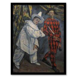 Artery8 Paul Cezanne Framed Wall Art Mardi Gras Pierrot Clown & Harlequin - Size: A4 - thumbnail 1