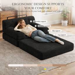 Direct Wicker 1-Seater Corduroy Sleeper Sofa with Cup Holders & Side Pockets in Black - Size: 1 Seater - thumbnail 5