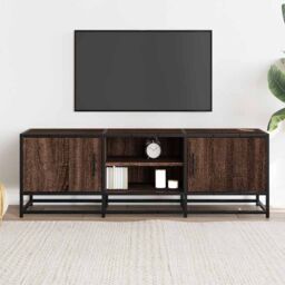 Berkfield Home TV Cabinet Brown Oak 120x35x41 cm Engineered Wood & Metal - Size: 120 x 35 x 41 cm - thumbnail 3
