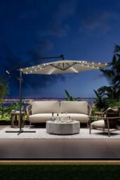 Garden Sanctuary 3m Lighted Garden Parasol with Crank Lift System with Cross Base in Beige - thumbnail 1