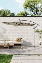 Garden Sanctuary 3m Lighted Garden Parasol with Crank Lift System with Cross Base in Beige - thumbnail 3