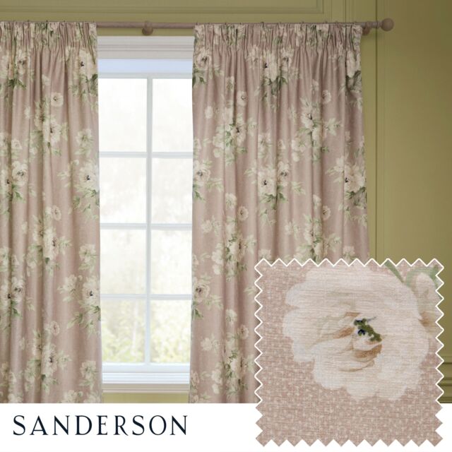 Sanderson Adele Floral Chenille Room Darkening Pencil Pleat Curtains in Light Pink - Size: 168 cm width x 137 cm drop - image 1