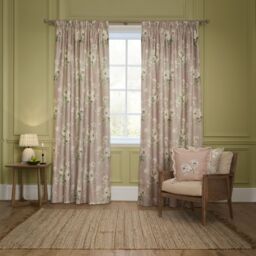 Sanderson Adele Floral Chenille Room Darkening Pencil Pleat Curtains in Light Pink - Size: 168 cm width x 137 cm drop - thumbnail 2