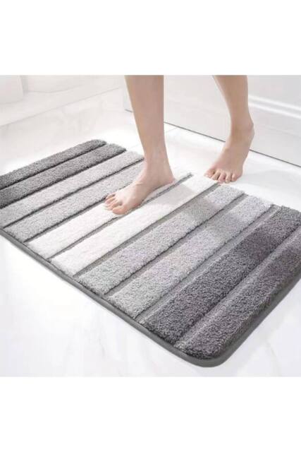 Living and Home Gradient Grey Stripes Non-Slip Absorbent Floor Mat for Bathroom Doorways, 60cm L x 40cm W - Size: 40 cm x 60 cm - image 1