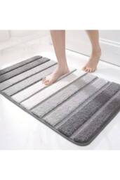 Living and Home Gradient Grey Stripes Non-Slip Absorbent Floor Mat for Bathroom Doorways, 60cm L x 40cm W - Size: 40 cm x 60 cm - thumbnail 1