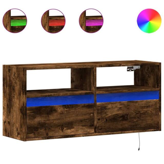 Berkfield Home TV Wall Cabinet with LED Lights Smoked Oak 100x31x45 cm in Brown - Size: 100 x 31 x 45 cm - image 1