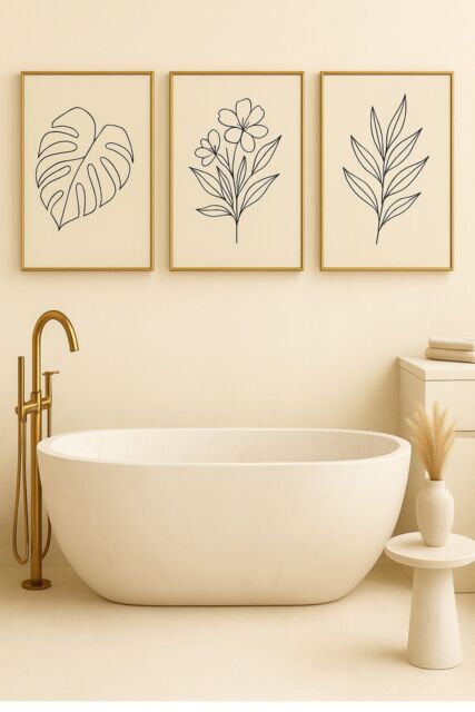 Mafett Set of 3 Botanical Framed Wall Art Black Line Leaf - Size: A3 - image 1