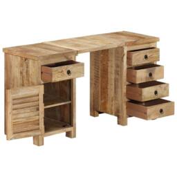 Berkfield Home Pedestal Desk Solid Wood Mango 140x50x77 cm in Brown - Size: 140 x 50 x 77 cm - thumbnail 6