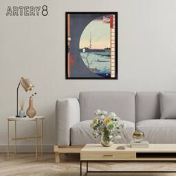 "Artery8 View From Suijin Shrine Massaki Framed Canvas Wall Art Print Hiroshige - Size: W12"" x H16""" - thumbnail 3