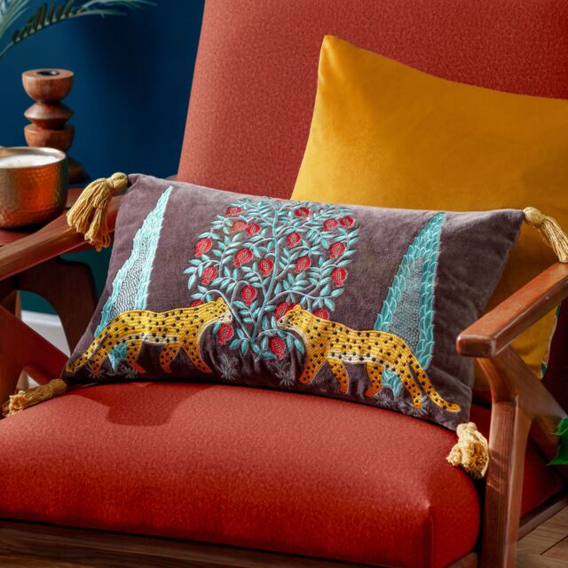 Wylder Tropics Aritra Embroidered Velvet Cushion - Size: 30 cm x 50 cm