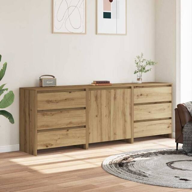 Berkfield Home Decorative 3 Piece Sideboard Artisan Oak Engineered Wood in Brown - image 1