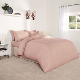 OHS Plain Dyed Duvet Cover Cover with Pillowcase Set in Light Pink - Size: King - thumbnail 2