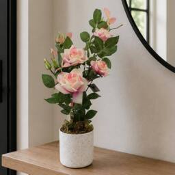 Leaf 50cm Artificial Pink Rose Plant Premium - thumbnail 1