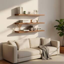 Harbour Housewares 6x 80cm Floating Wall Shelves - Wall Mountable for Storage & Display in Walnut - Size: 6x 80 cm - thumbnail 2