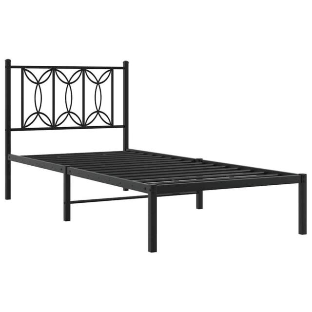 Berkfield Home Metal Bed Frame without Mattress with Headboard Black 90x190cm - Size: 90x190 cm - image 1