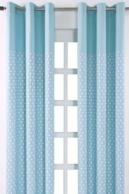 Homescapes Cotton Stars Blue Ready Made Eyelet Curtain Pair - Size: 140 cm width x 229 cm drop - image 1