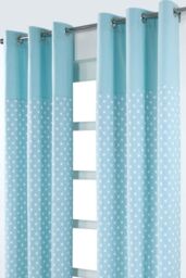 Homescapes Cotton Stars Blue Ready Made Eyelet Curtain Pair - Size: 140 cm width x 229 cm drop - thumbnail 2