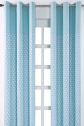 Homescapes Cotton Stars Blue Ready Made Eyelet Curtain Pair - Size: 140 cm width x 229 cm drop - thumbnail 1
