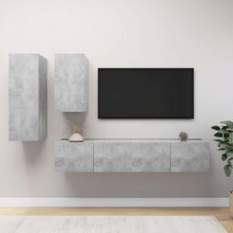 Berkfield Home 4 Piece TV Cabinet Set Concrete Grey Engineered Wood - thumbnail 1