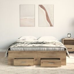 Berkfield Home Bed Frame with Drawers Artisan Oak 120x190 cm Engineered Wood in Brown - thumbnail 4