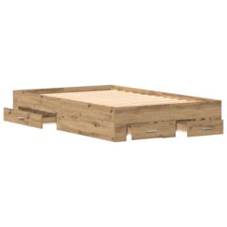 Berkfield Home Bed Frame with Drawers Artisan Oak 120x190 cm Engineered Wood in Brown - thumbnail 5