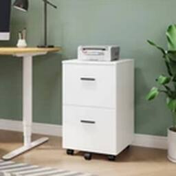 EONLION Mobile File Cabinet Wooden Small Office Under Desk Rolling Organizers in White - thumbnail 4
