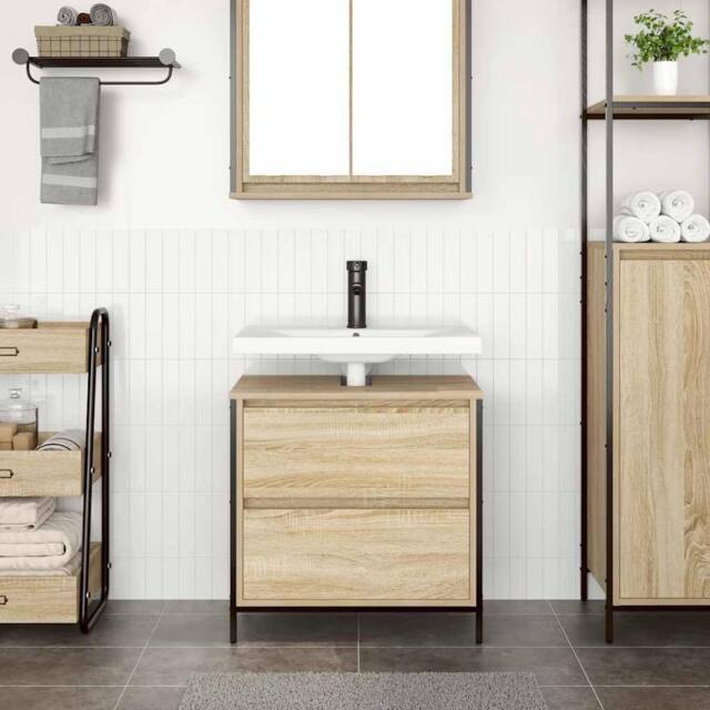 Berkfield Home Decorative Bathroom Basin Cabinet with Drawers Sonoma Oak 60x34.5 in Brown - image 1