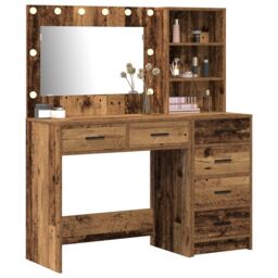 Berkfield Home 2 Piece Dressing Table Set with LED Old Wood Engineered Wood in Brown - thumbnail 3
