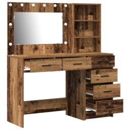 Berkfield Home 2 Piece Dressing Table Set with LED Old Wood Engineered Wood in Brown - thumbnail 6