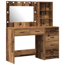 Berkfield Home 2 Piece Dressing Table Set with LED Old Wood Engineered Wood in Brown - thumbnail 2