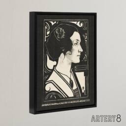 "Artery8 Woman Stained Glass Sketch Portrait Holst Framed Canvas Wall Art Print in Black - Size: W12"" x H16""" - thumbnail 2