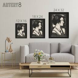 "Artery8 Woman Stained Glass Sketch Portrait Holst Framed Canvas Wall Art Print in Black - Size: W12"" x H16""" - thumbnail 4